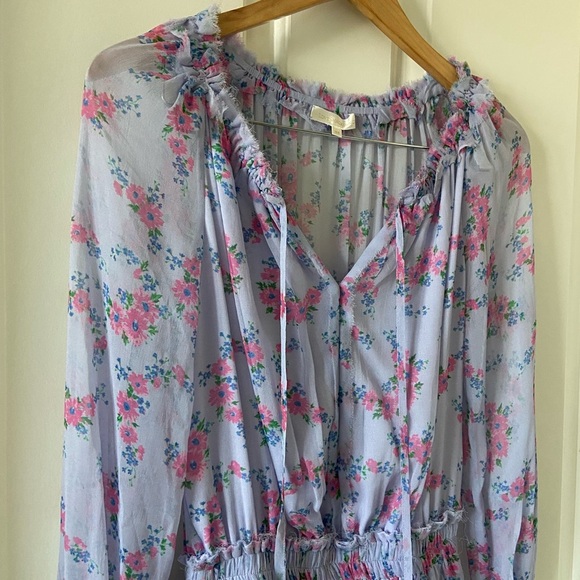 $395 LOVESHACKFANCY Popover Dress Blue Sheer Skies Size XS Blue Floral - Picture 2 of 7